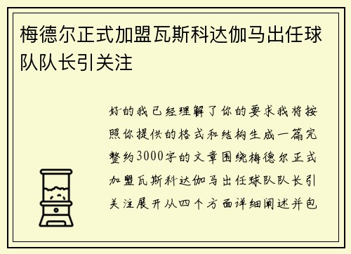 梅德尔正式加盟瓦斯科达伽马出任球队队长引关注